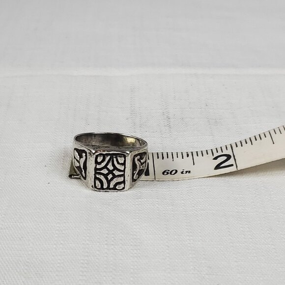 Large Silver 925 Mexico Design Stamped Ring Sz 26mm US 12 - Picture 11 of 12